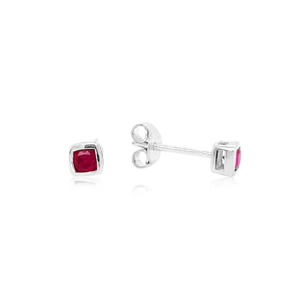Silver rubover studs with synthetic Rubies - 3mm
