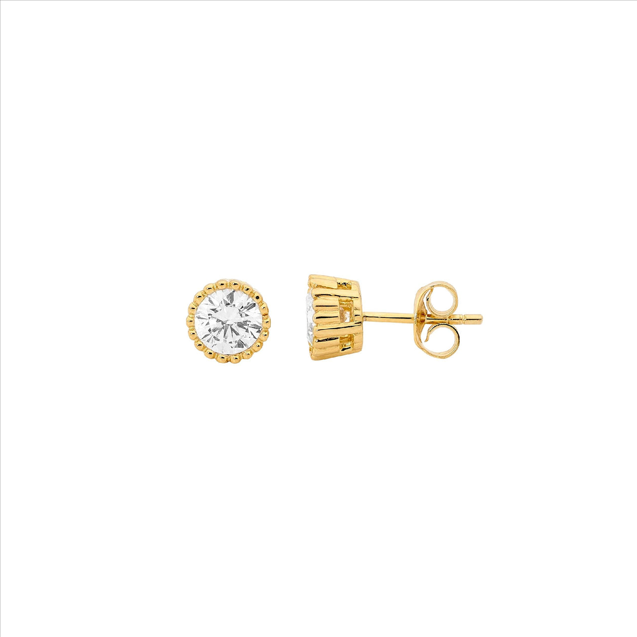 Ellanni crown set cubic zirconia stud earrings in gold plated sterling silver