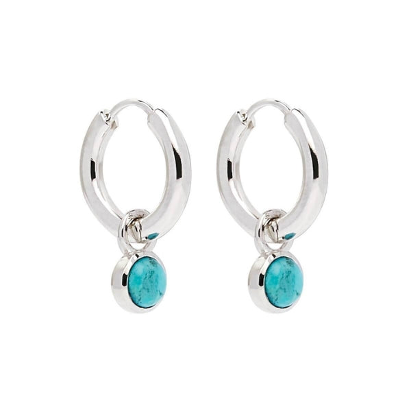 Najo - Heavenly turquoise bezel set drop on huggie earring in sterling silver