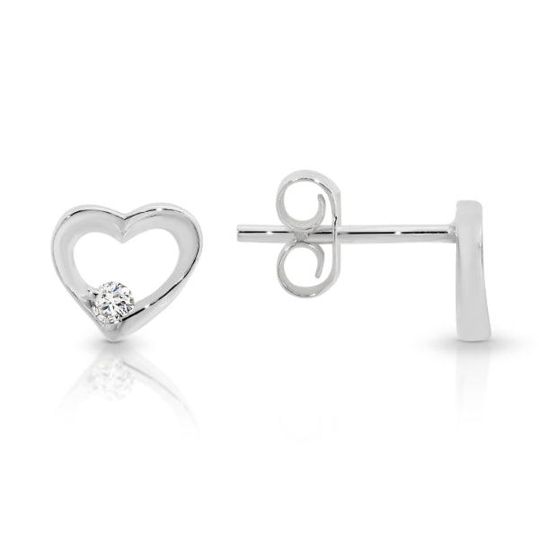 Silver cz set Heart stud earrings