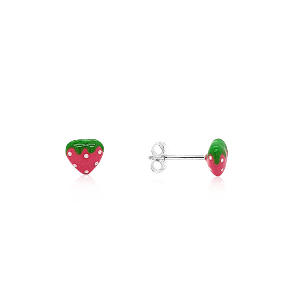 Strawberry enamel stud earrings in sterling silver