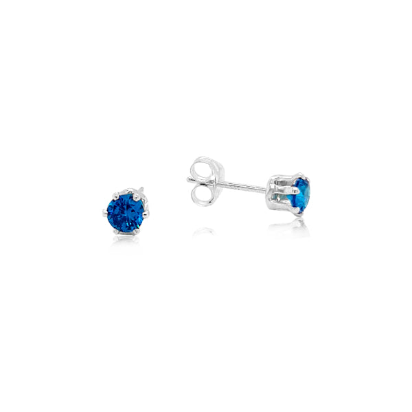 Blue cubic zirconia stud earrings in sterling silver 4mm
