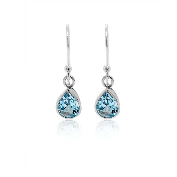 Blue Topaz teardrop hook earrings in sterling silver
