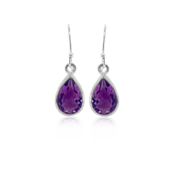 Amethyst teardrop drop earrings in sterling silver
