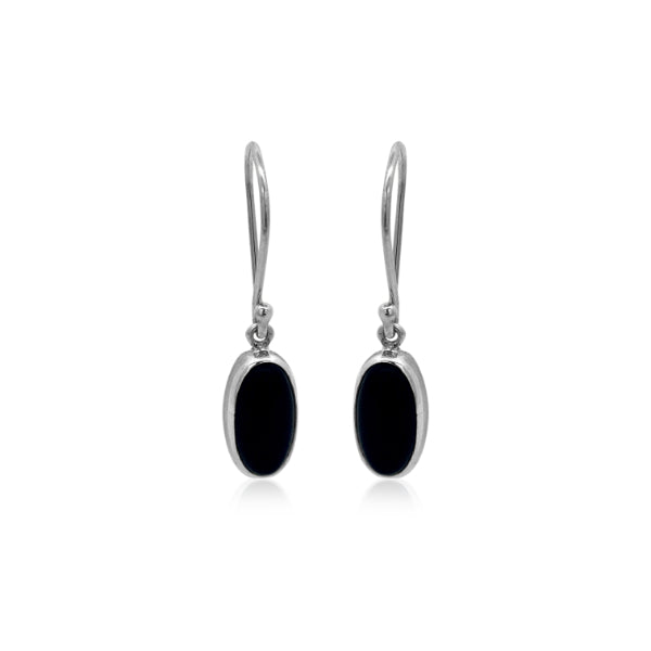 Oval onyx drop earrings in sterling silver