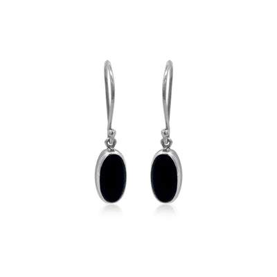 Oval onyx drop earrings in sterling silver