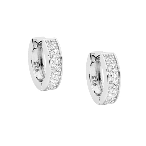 Ellani double row pave set cubic zirconia hoop earrings in sterling silver - 15mm