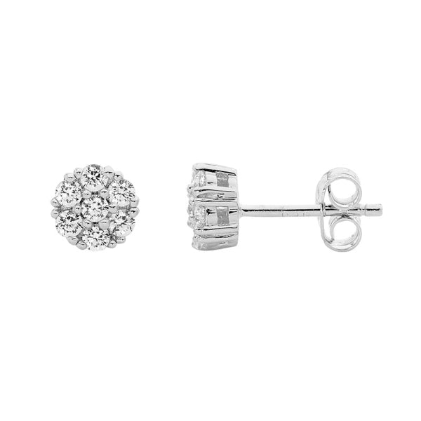 Ellani crown set cubic zirconia cluster set stud earrings in sterling silver 6mm