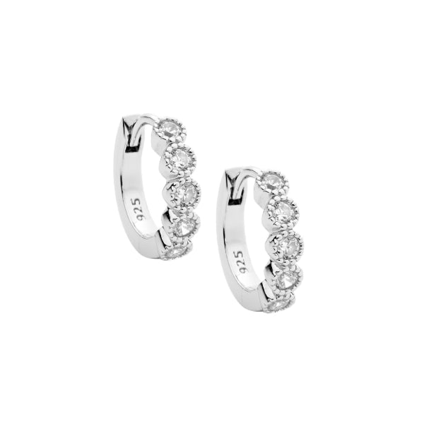 Ellani cubic zirconia crown set hoop earrings in sterling silver