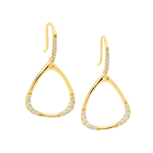 Ellani open triangle drop earrings set with cubic zirconia in gold plated sterling silver