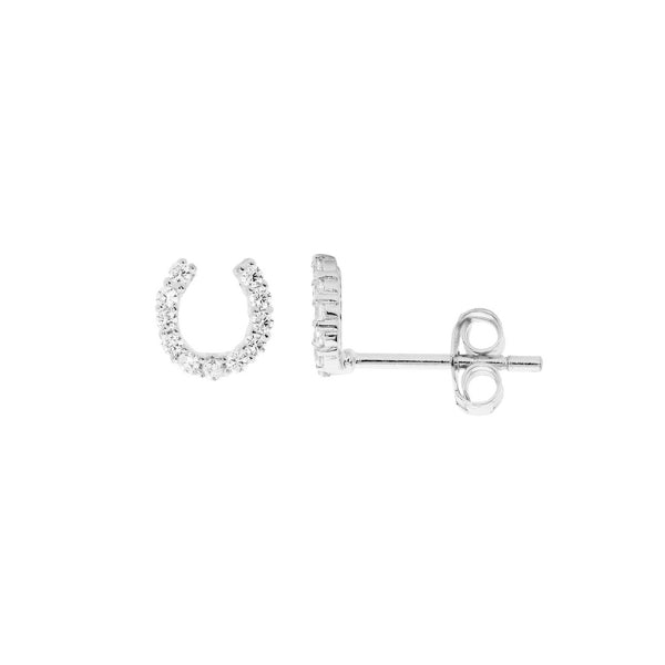 Ellani horseshoe stud earrings set with cubic zirconias in sterling silver 6mm