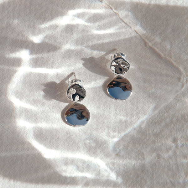 Najo - Shard double disk drop earrings on studs in sterling silver