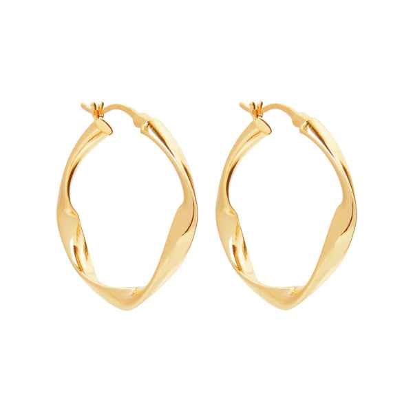 Najo - Garden of eden hollow tube square twist hoops in gold plated sterling silver 29mm