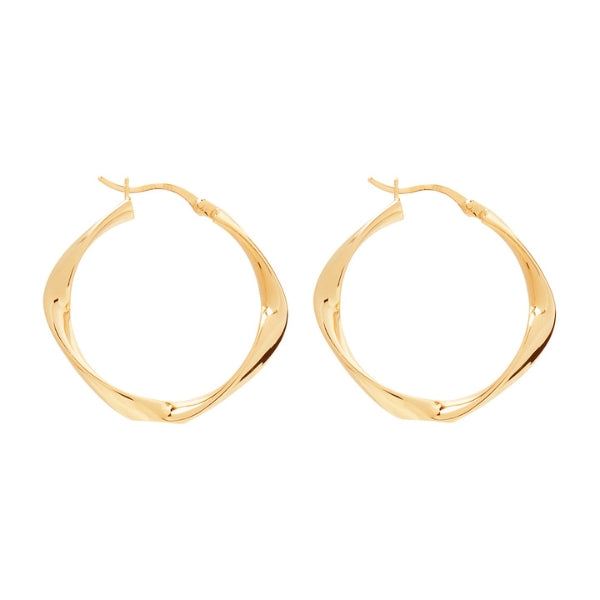 Najo - Garden of eden hollow tube square twist hoops in gold plated sterling silver 29mm
