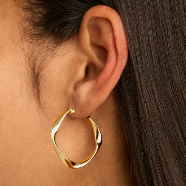 Najo - Garden of eden hollow tube square twist hoops in gold plated sterling silver 29mm