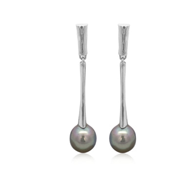 South Sea black pearl drop earrings in sterling silver 9mm