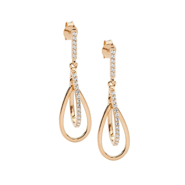 CZ double open teardrop earrings in rose gold plated sterling silver