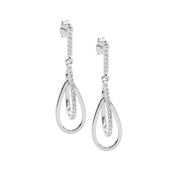 Ellani open teardrop CZ earrings in sterling silver