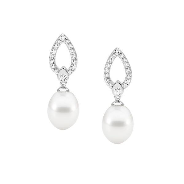 Ellani pearl & CZ drop earrings in sterling silver
