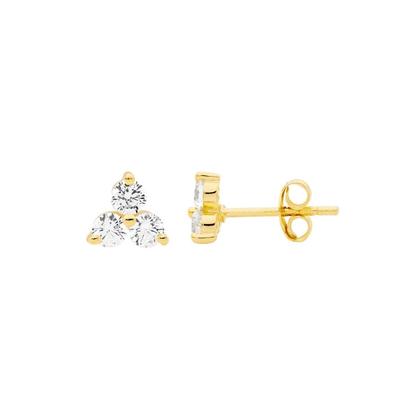 CZ stud earrings in gold plate over sterling silver