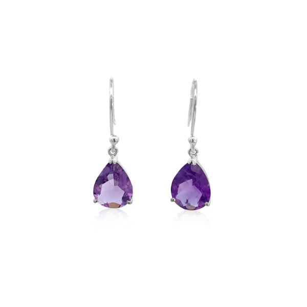 Amethyst teardrop hook earrings in sterling silver