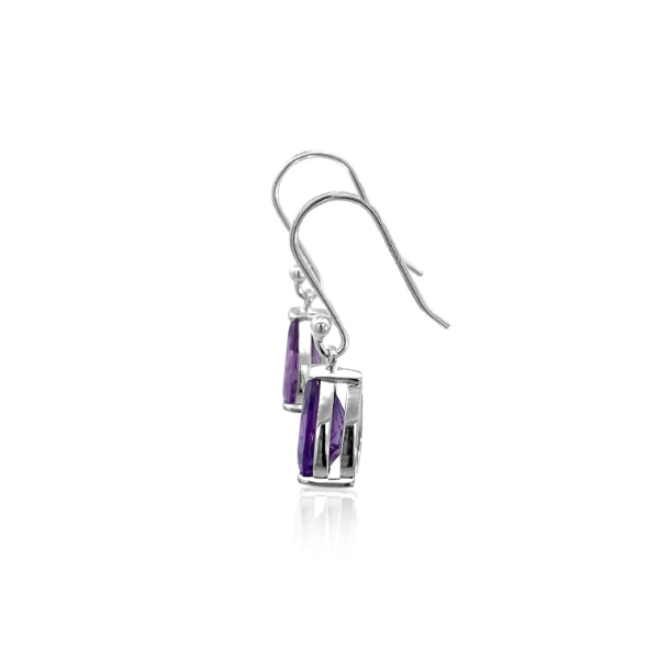 Amethyst teardrop hook earrings in sterling silver