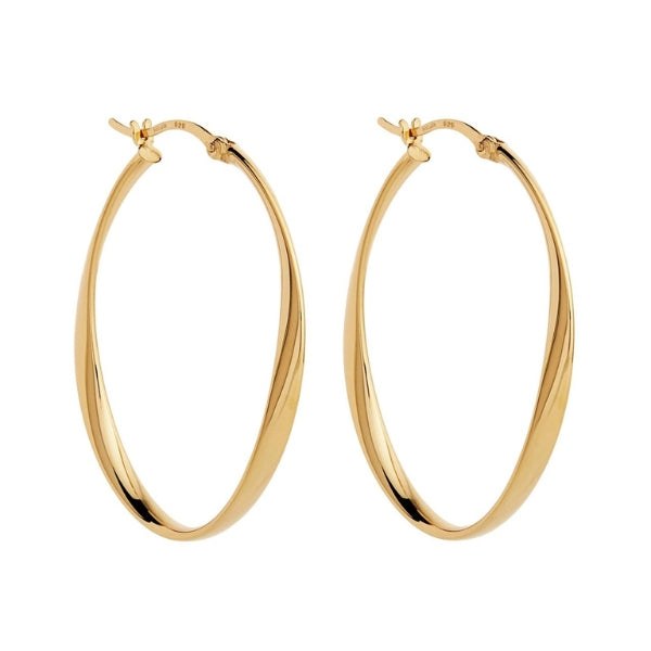 Najo - Cinta ribbon oval hoop earrings in gold plated sterling silver