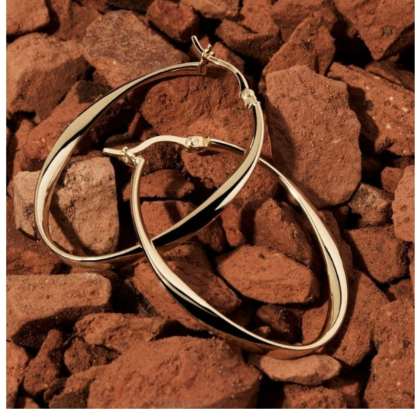 Najo - Cinta ribbon oval hoop earrings in gold plated sterling silver