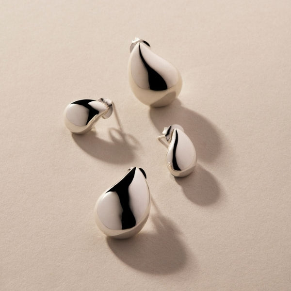 Najo - Puffed teardrop stud earrings in sterling silver