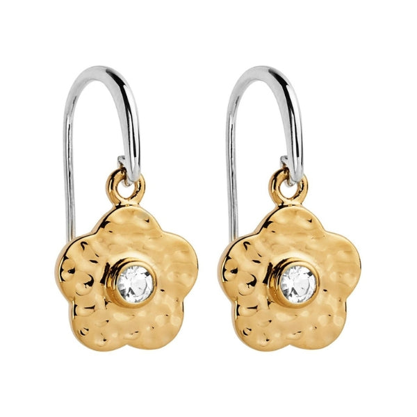 Najo - Flower hook earrings with CZ in sterling silver and gold plate