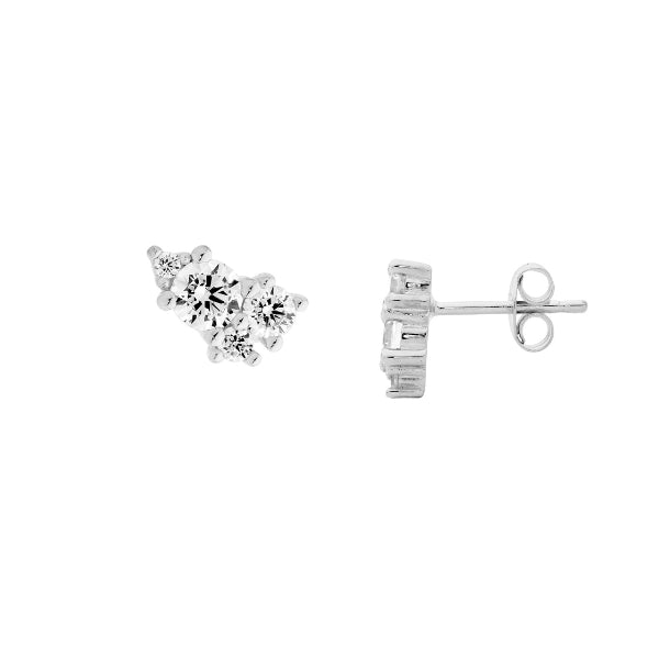 CZ cluster stud earrings in sterling silver