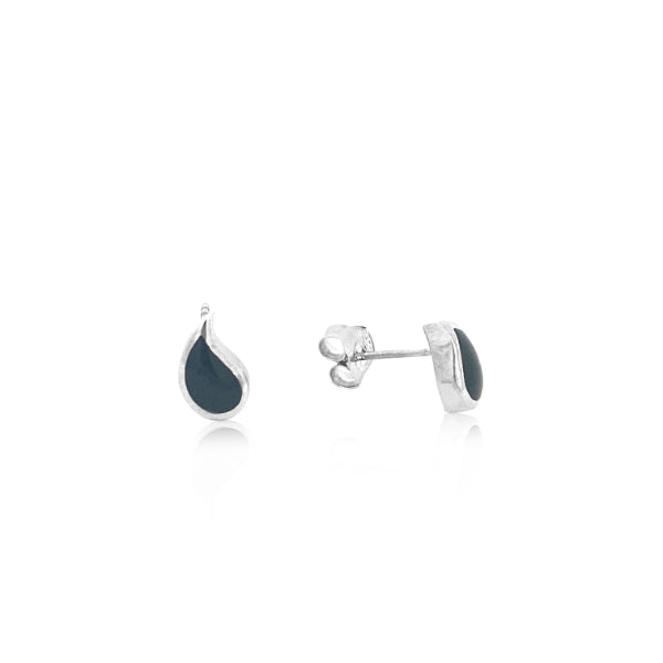Tear shaped onyx stud earrings in sterling silver