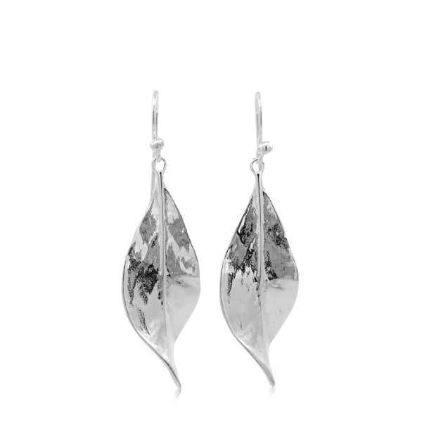 Leaf hook earrings in sterling silver