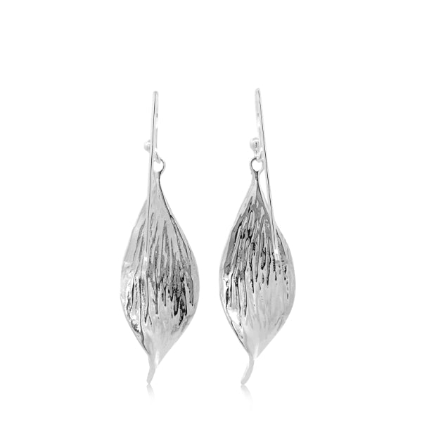 Leaf hook earrings in sterling silver