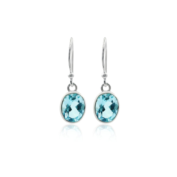 Blue Topaz oval rubover drop earrings in sterling silver