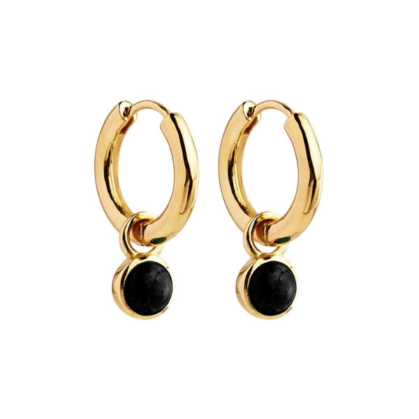 Najo - huggie earrings with onyx drop in gold plated sterling silver