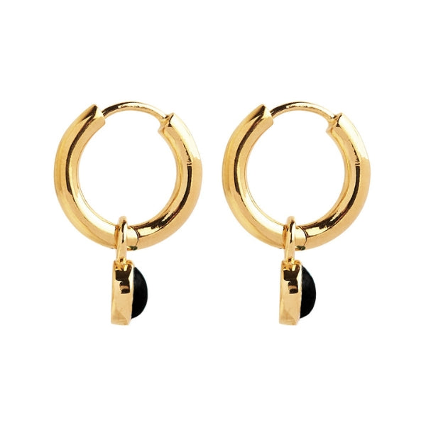Najo - huggie earrings with onyx drop in gold plated sterling silver