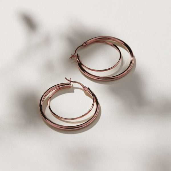 Najo - Whirlpool double-wire round hoop earrings in rose gold plated sterling silver