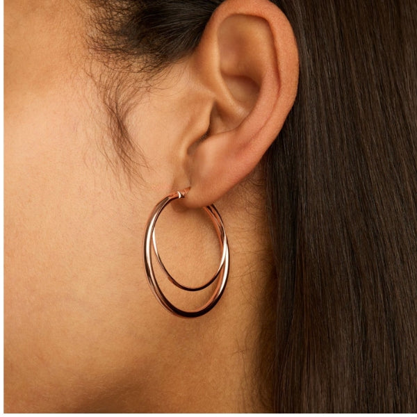 Rose gold plated silver 35mm double-wire round hoop earrings
