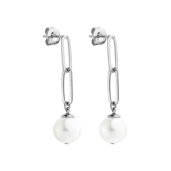Najo - Eden stud earrings with chain and white freshwater pearls in sterling silver
