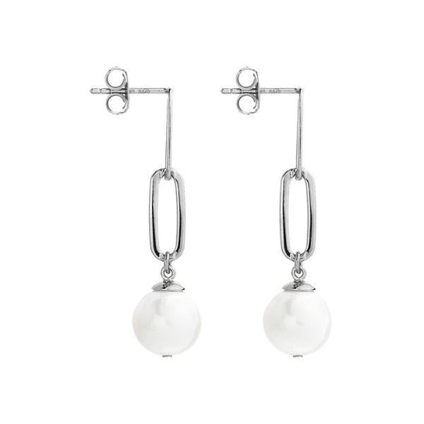 Najo - Eden stud earrings with chain and white freshwater pearls in sterling silver