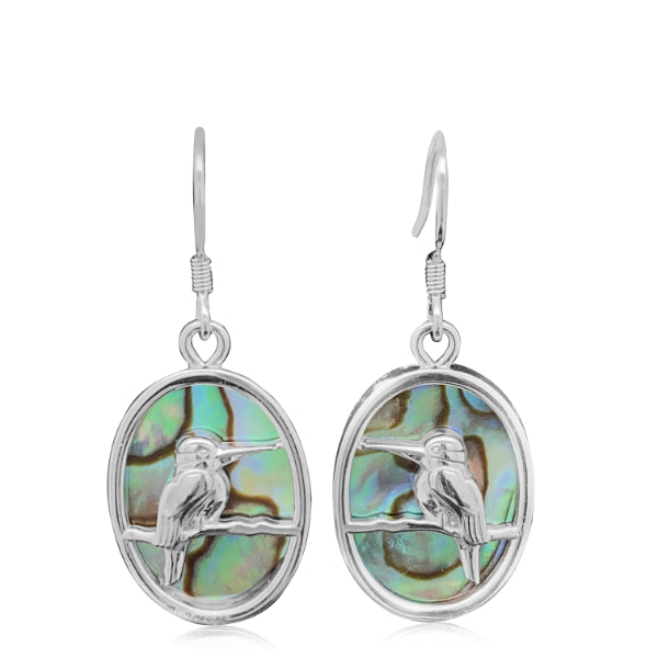 Kingfisher paua oval drop earrings in sterling silver