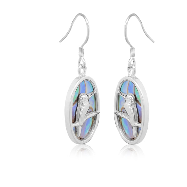Kingfisher paua oval drop earrings in sterling silver