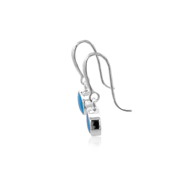 Synthetic blue opal round drop earrings in sterling silver