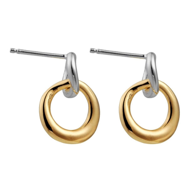 Najo - Tranquila double circle drop stud earrings in gold plated sterling silver