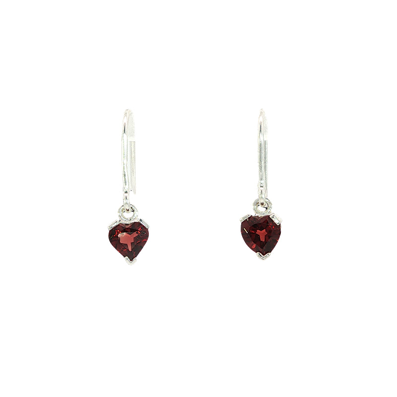 Heart shaped Garnet drops on silver hooks