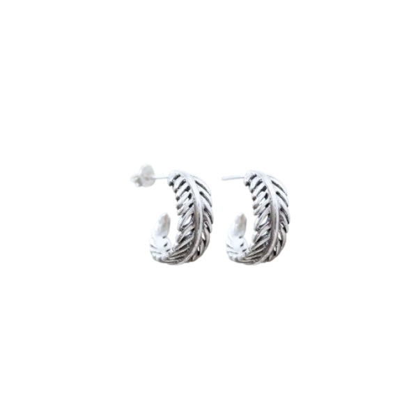 Evolve forever fern hoop earrings in silver