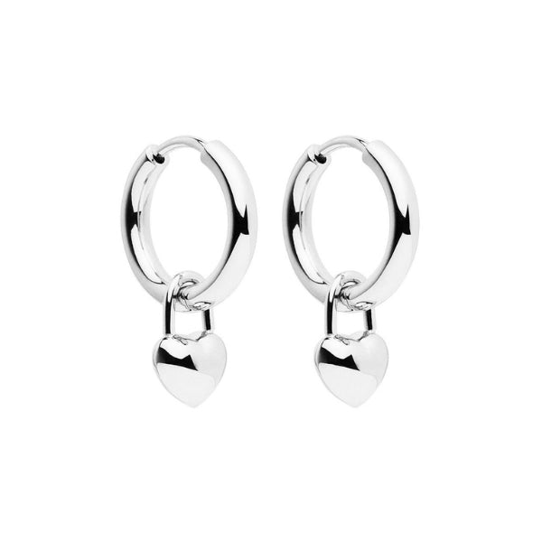 Najo - Amore huggie earrings with heart charm in sterling silver