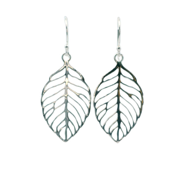 Leaf hook earrings in sterling silver