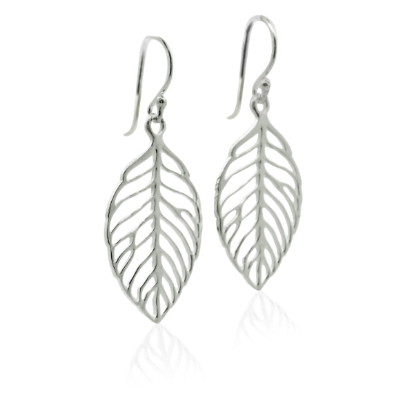 Leaf hook earrings in sterling silver